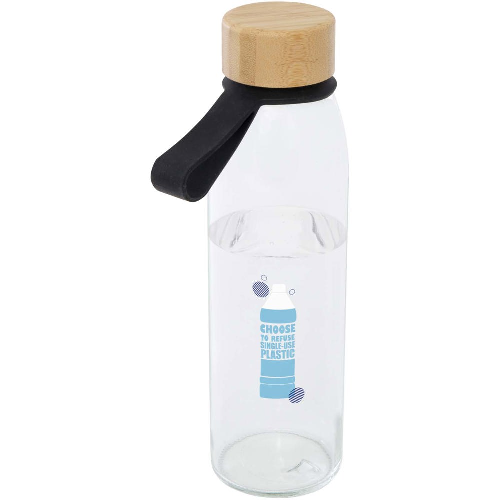 Porto 500 ml Glas-Flasche mit Silikongriff und Bambusdeckel schwarz