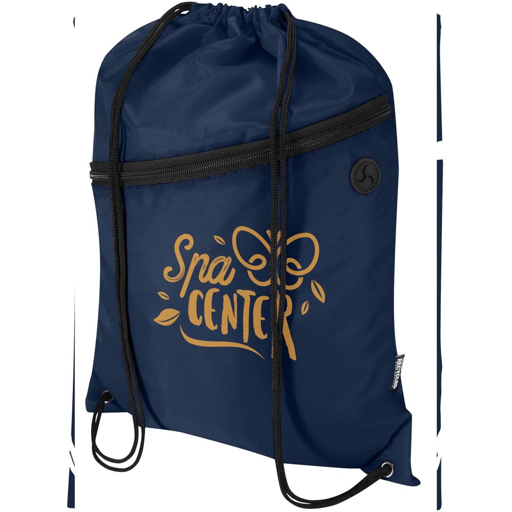 Sac à cordon Oriole en RPET avec poche avant zippée, 5 L Marine