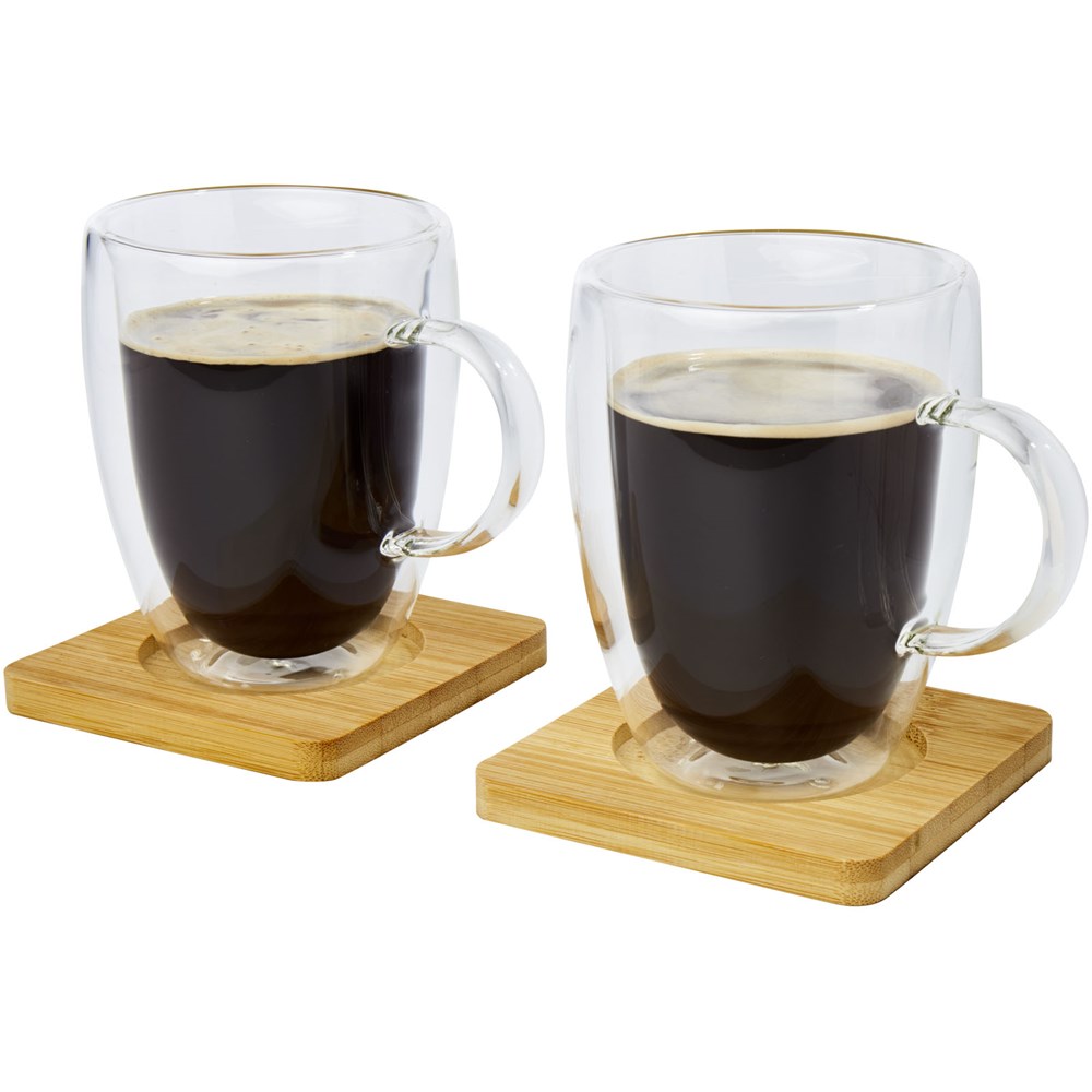 Tasse 2 pièces Manti de 350 ml à double paroi en verre avec sous