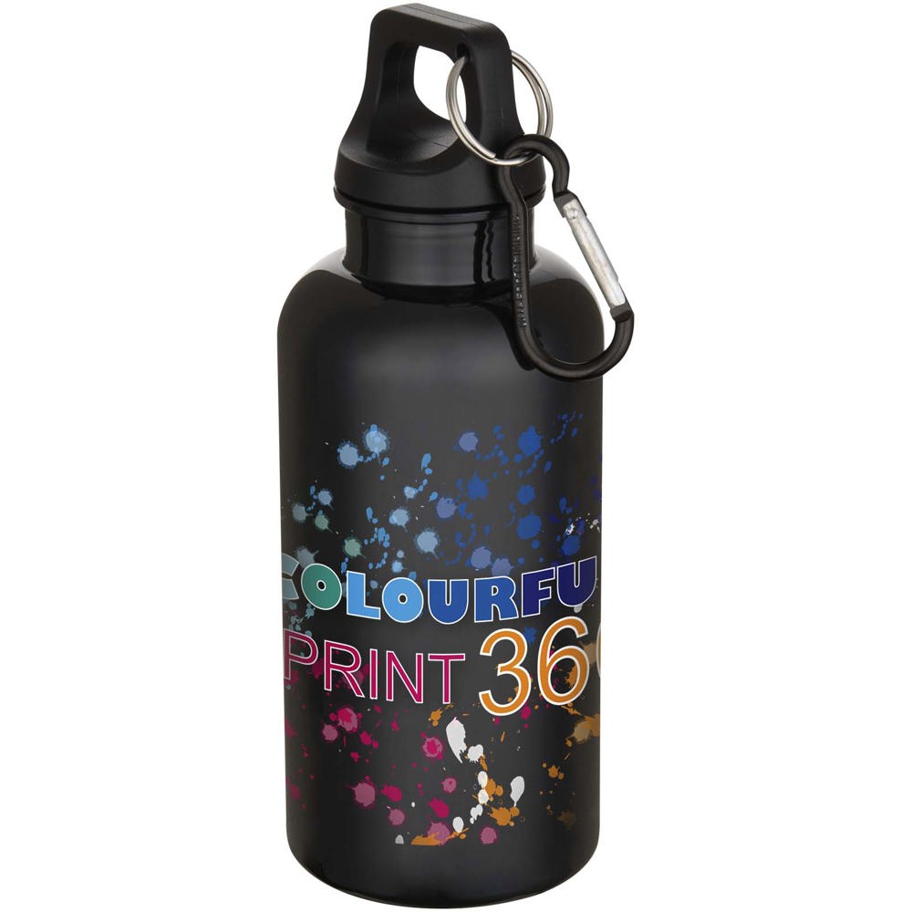 Bouteille d’eau Oregon de 400 ml en plastique recyclé uni certifié RCS avec mousqueton noir
