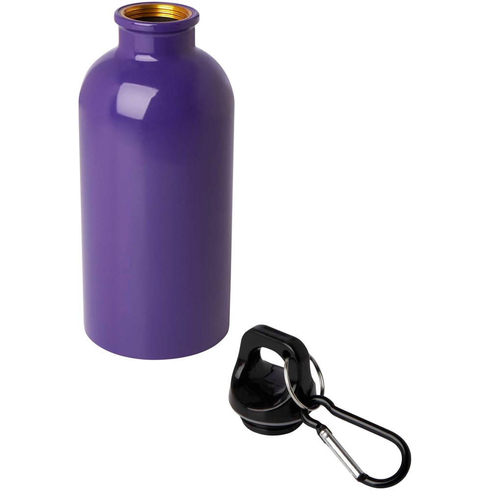 Bouteille d'eau Oregon de 400 ml simple paroi en acier recyclé certifié RCS avec mousqueton Violet