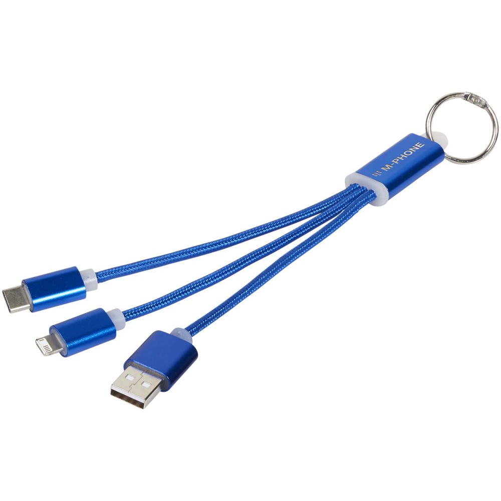 Metal 3-in-1 Ladekabel mit Schlüsselanhänger royalblau