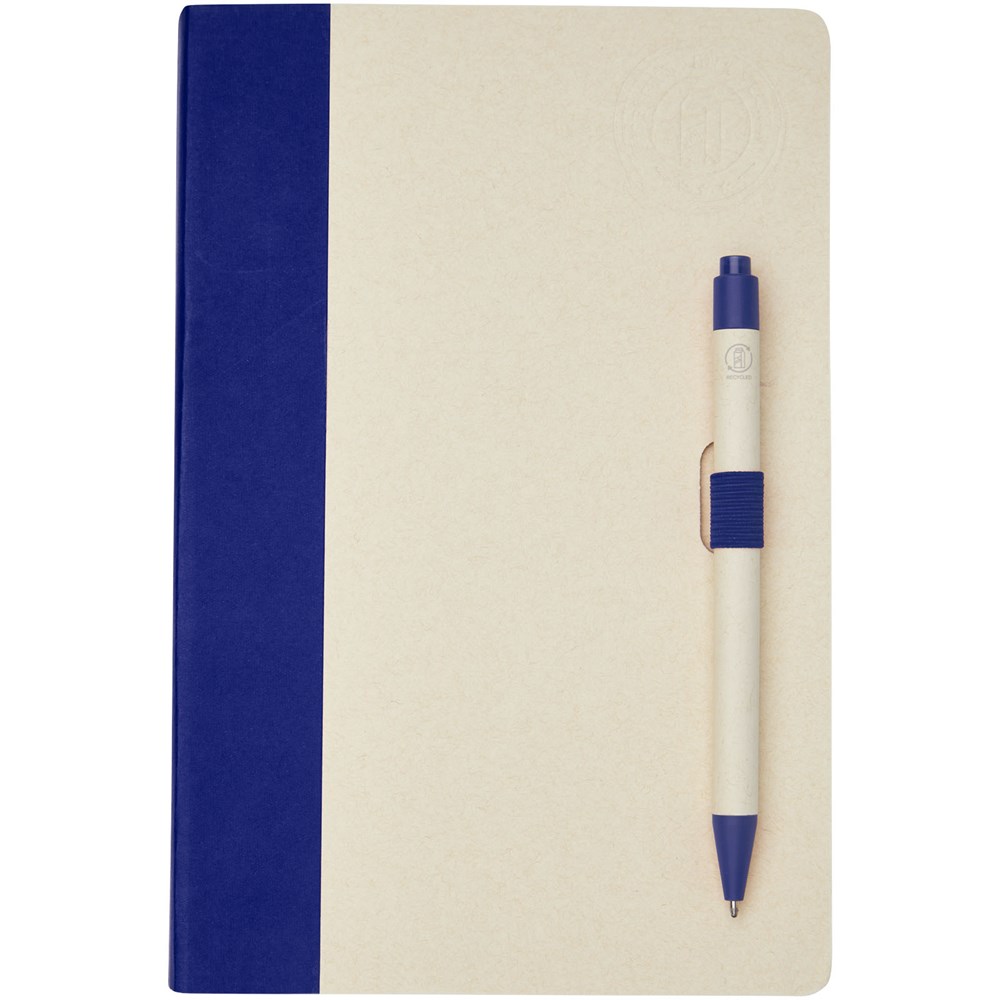 Ensemble carnet de notes format A5 et stylo bille, à partir de briques de lait recyclées, Dairy Dream bleu
