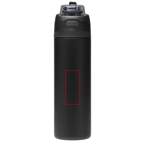 Bouteille d'eau Theron 800 ml en acier inoxydable à simple paroi recyclé RCS, avec bouchon à double fonction et paille rabatt Noir
