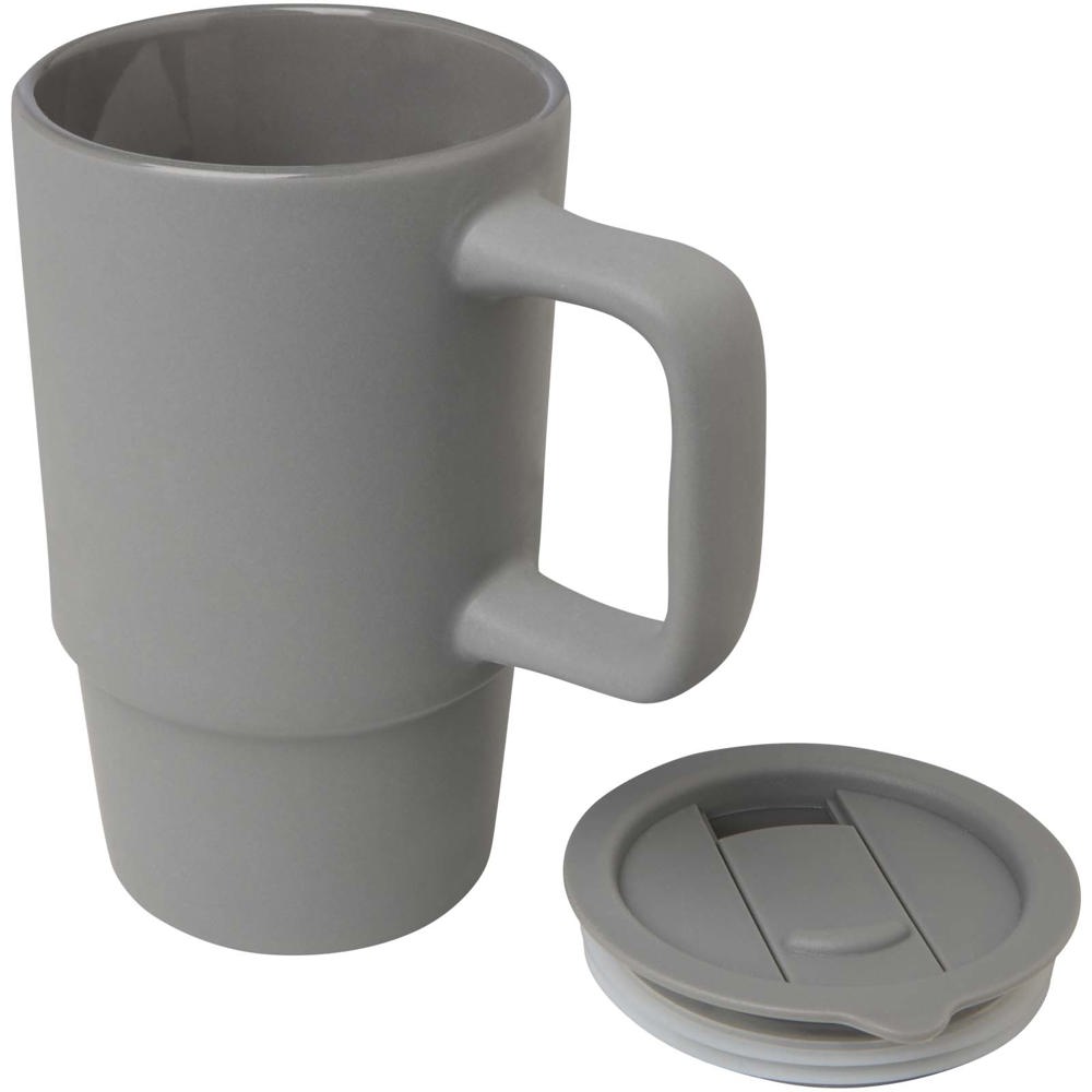 Mug Carter en céramique de 450 ml avec couvercle en plastique Gris