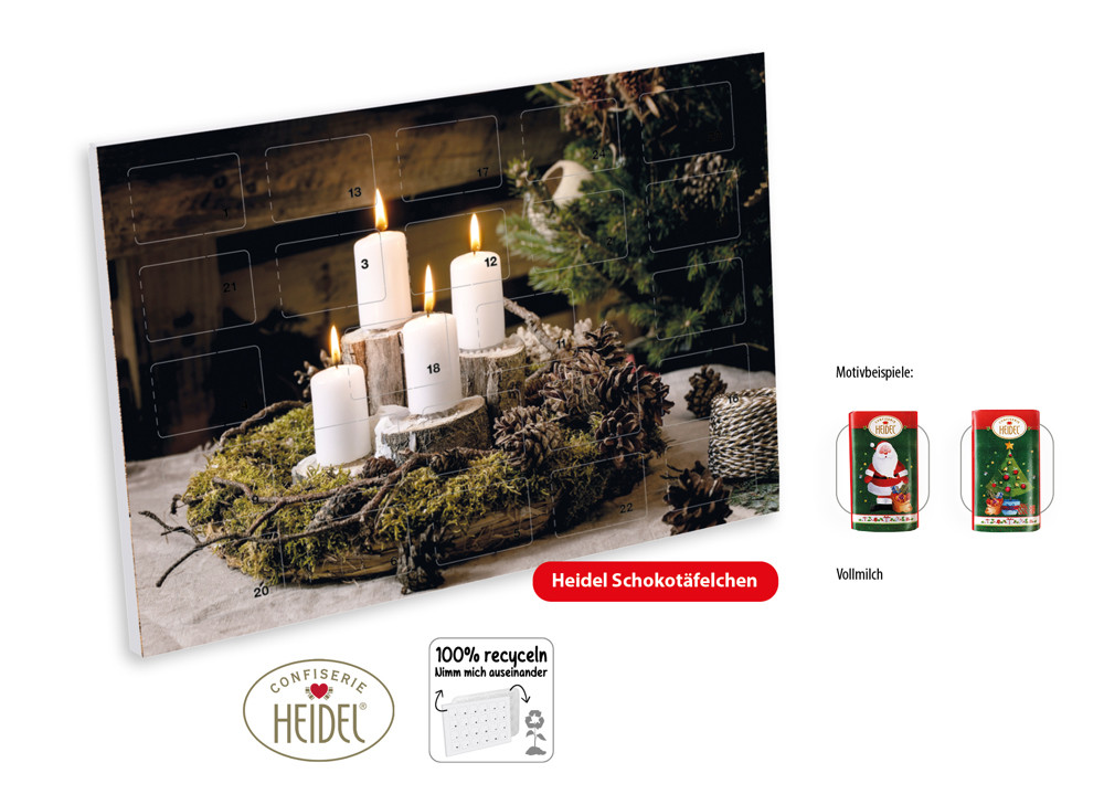 Wand Adventskalender HEIDEL Schokotäfelchen individuell bedruckt
