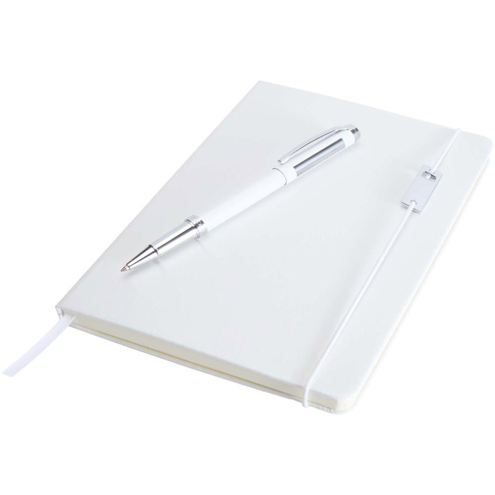Ensemble carnet à couverture rigide A5 et stylo roller Legato Elegance Blanc, Blanc