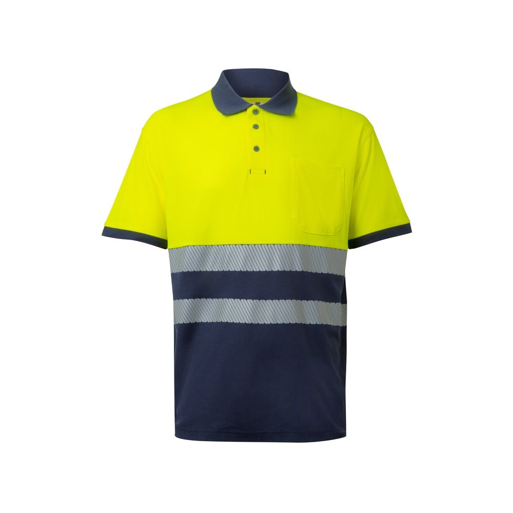 VL ACHELOUS Polo piqué bicolore (150g/m²) à manches courtes, en coton (55%) et polyester (45%) Bleu marine, Jaune