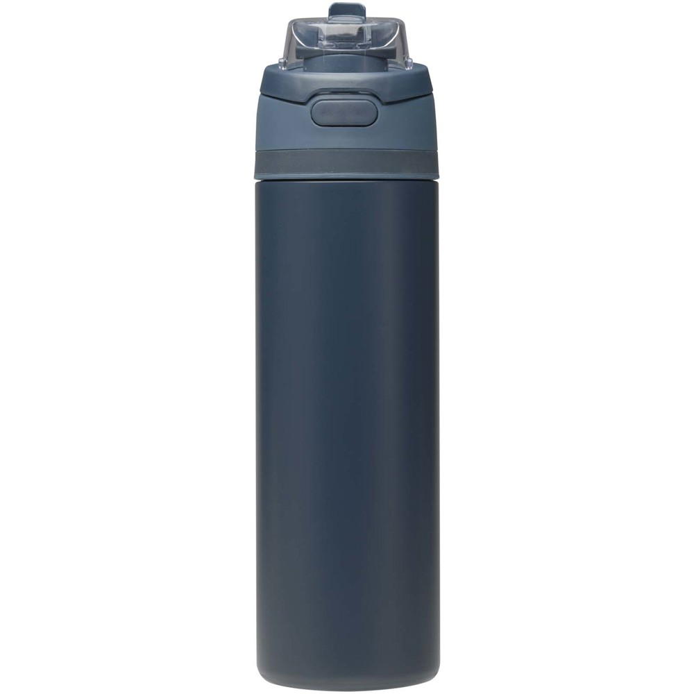 Bouteille d'eau Theron 800 ml en acier inoxydable à simple paroi recyclé RCS, avec bouchon à double fonction et paille rabatt Marine