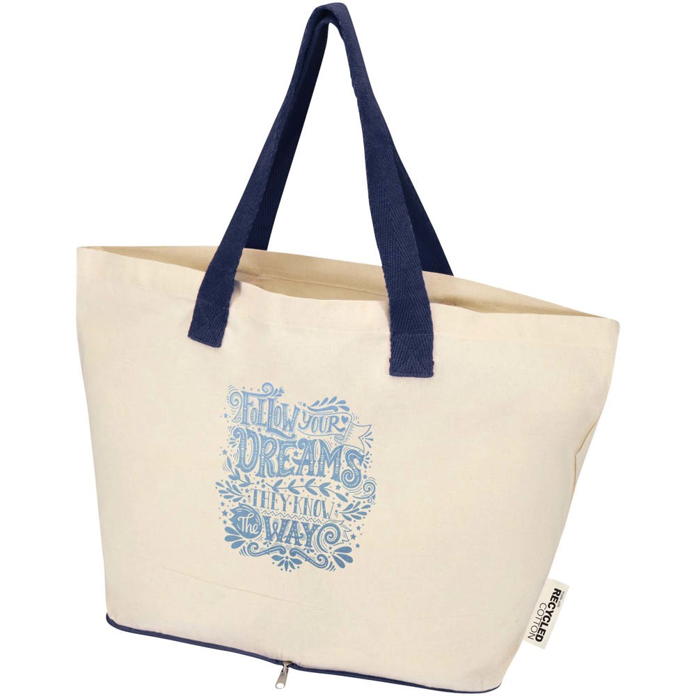 Sac shopping Sierra pliable en coton recyclé GRS 140 g/m2 7 L Naturel, Marine