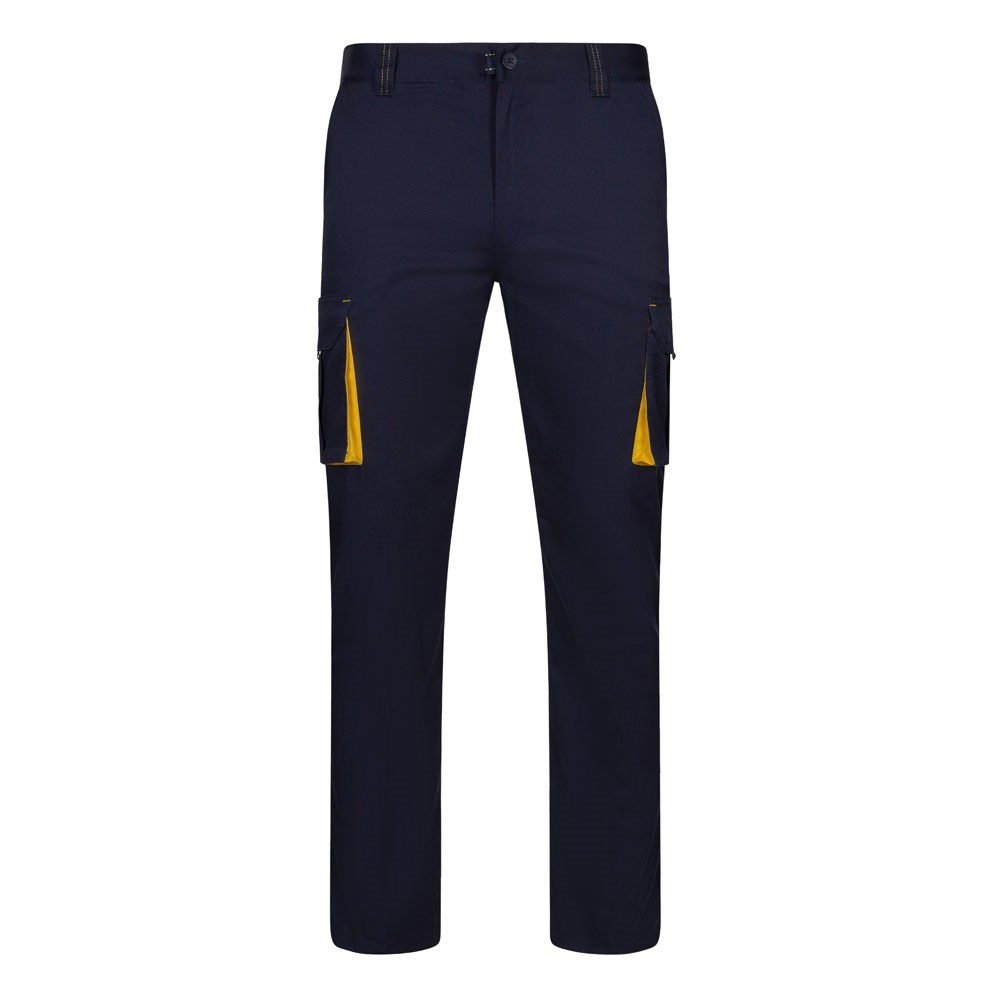 VL FIDES Zweifarbige Stretch-Hose mit mehreren Taschen (240 g/m²), aus Baumwolle (46 %), EME (38 %) und Polyester (16 %) Marineblau, Gelb