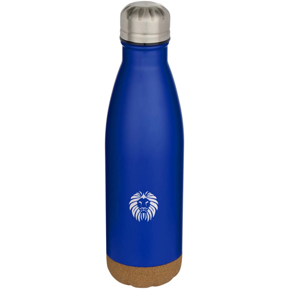 Bouteille d’eau Cove de 500 ml en acier inoxydable isolée sous vide et à double paroi avec détails en liège bleu roi