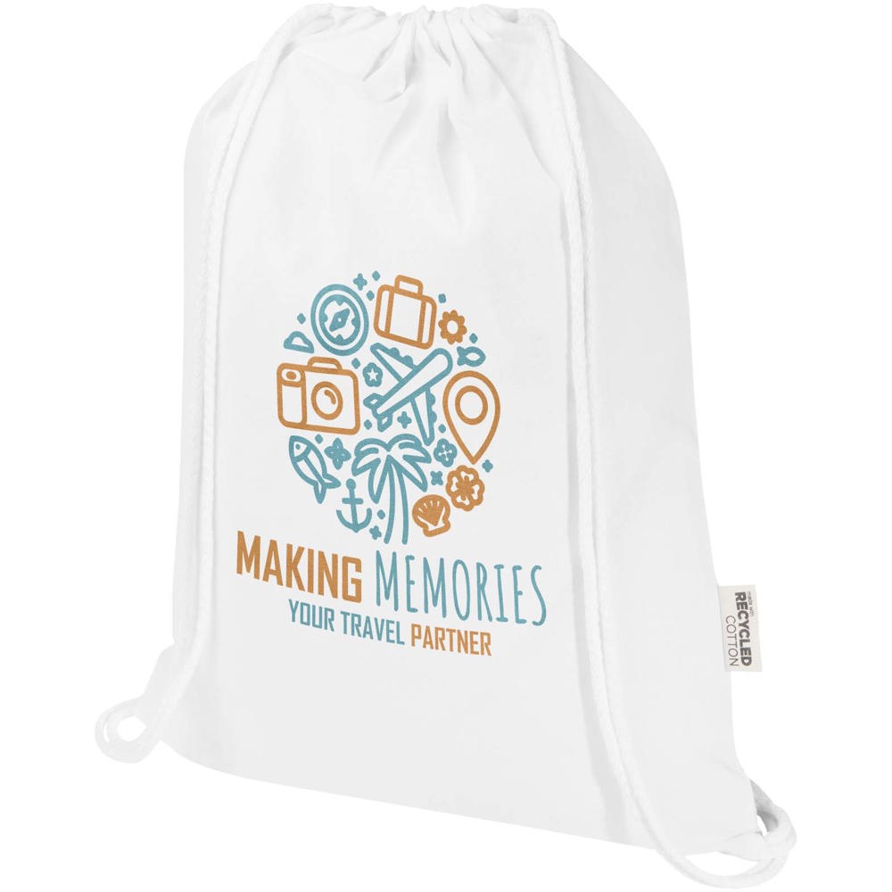 Sac de 5 L avec cordon Oregon Blend en coton recyclé 140 g/m² certifié GRS Blanc