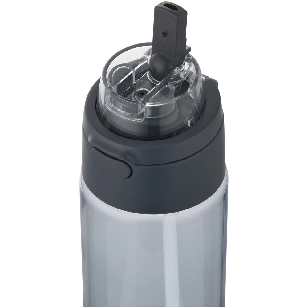 Bouteille d'eau Theron de 700 ml en plastique recyclé RCS, avec bouchon double fonction et paille rabattable Bleu hale