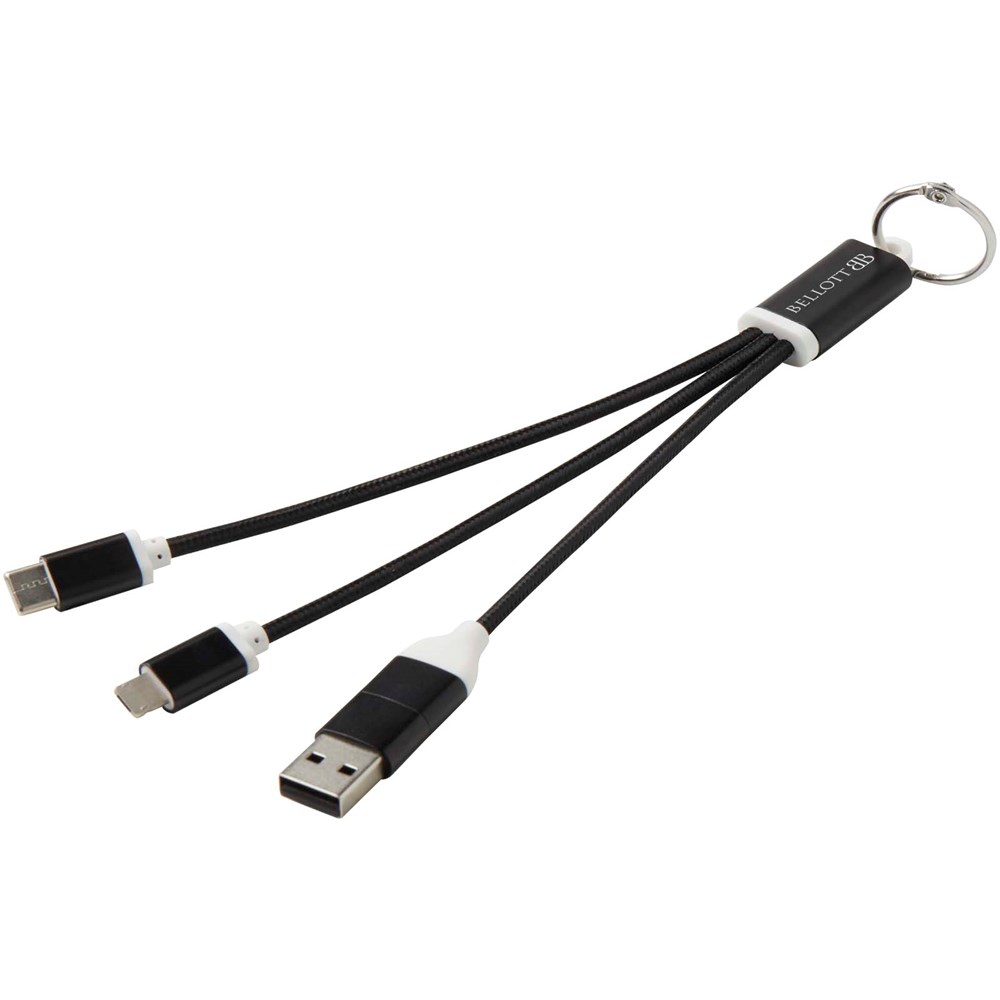 Câble de charge 4-en-1 Metal en aluminium recyclé avec porte-clés noir