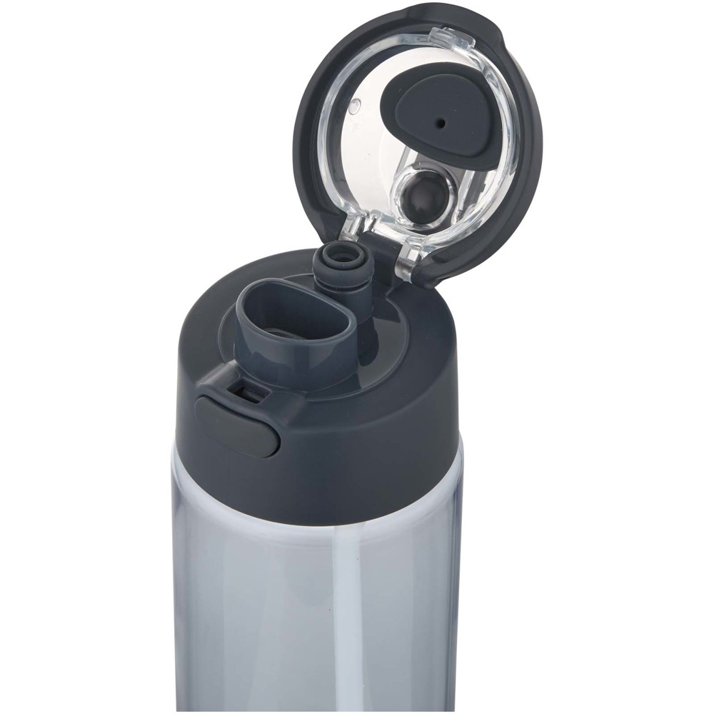 Bouteille d'eau Theron de 700 ml en plastique recyclé RCS, avec bouchon double fonction et paille rabattable Bleu hale