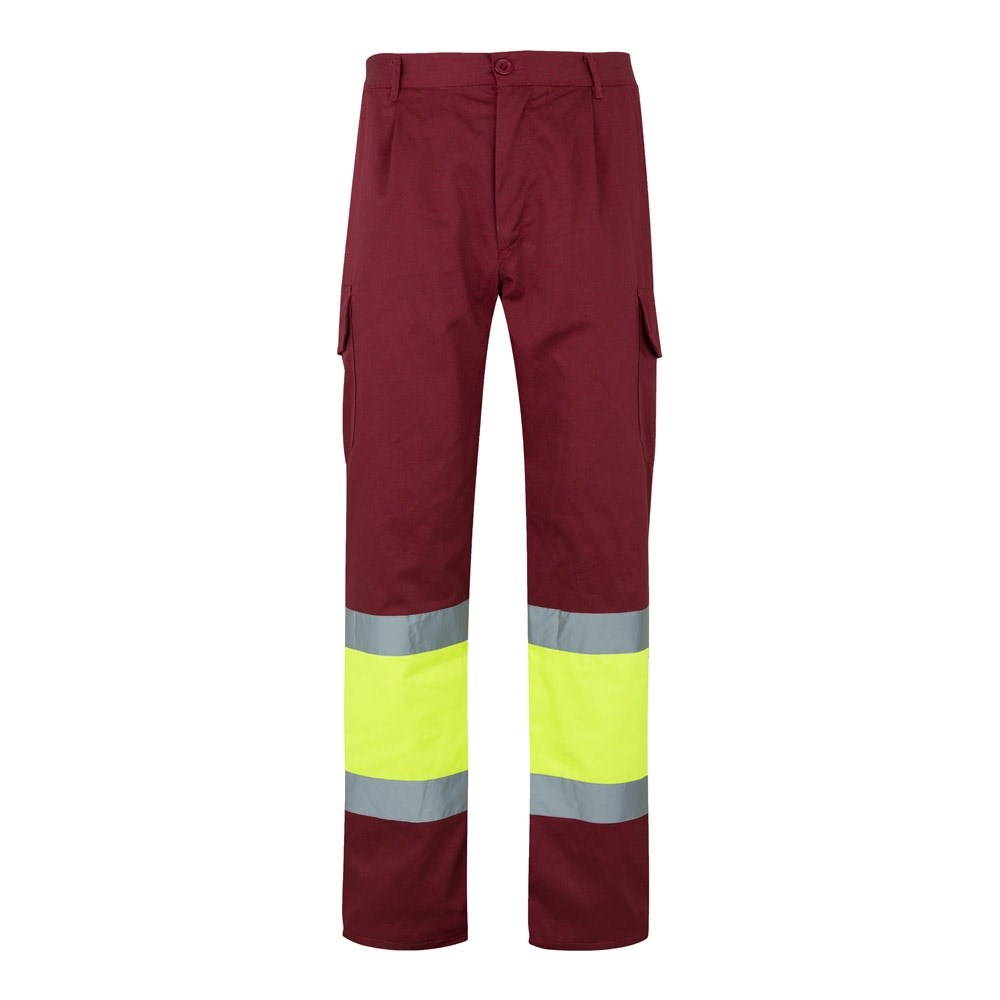 VL ATHENA Zweifarbige Hose aus Twill (210 g/m²), gefüttert, mit mehreren Taschen, aus Baumwolle (20%) und Polyester (80%) Burgunder, Gelb