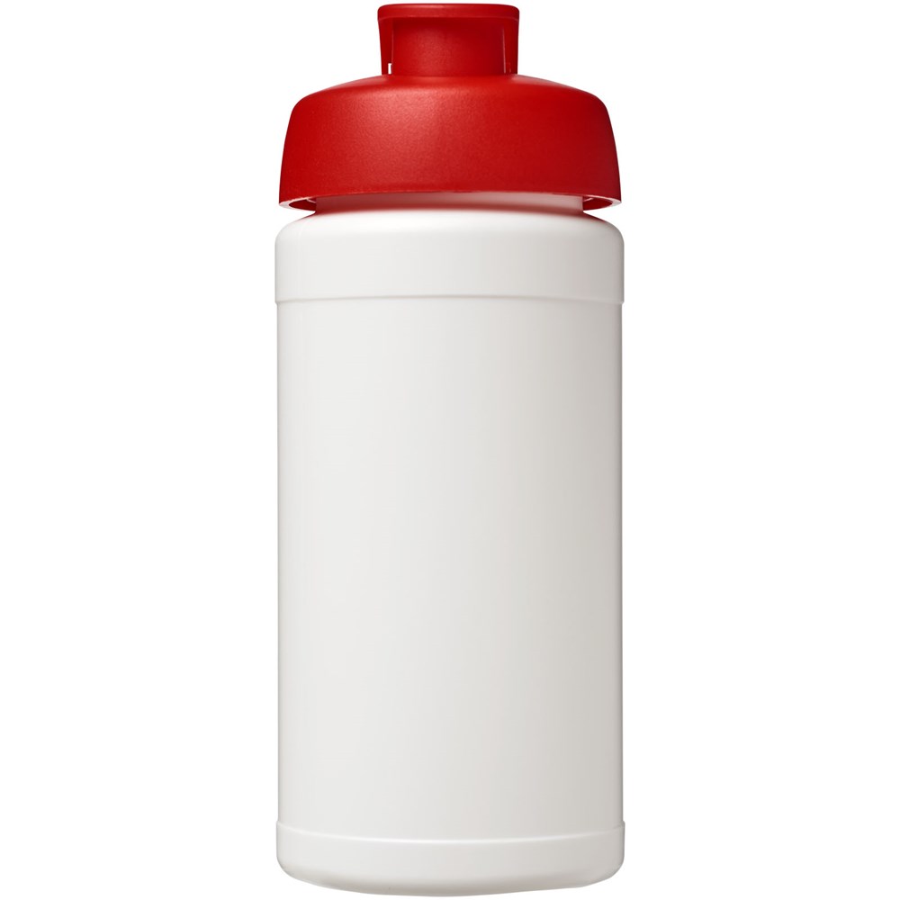 Baseline 500 ml recycelte Sportflasche mit Klappdeckel weiss, rot