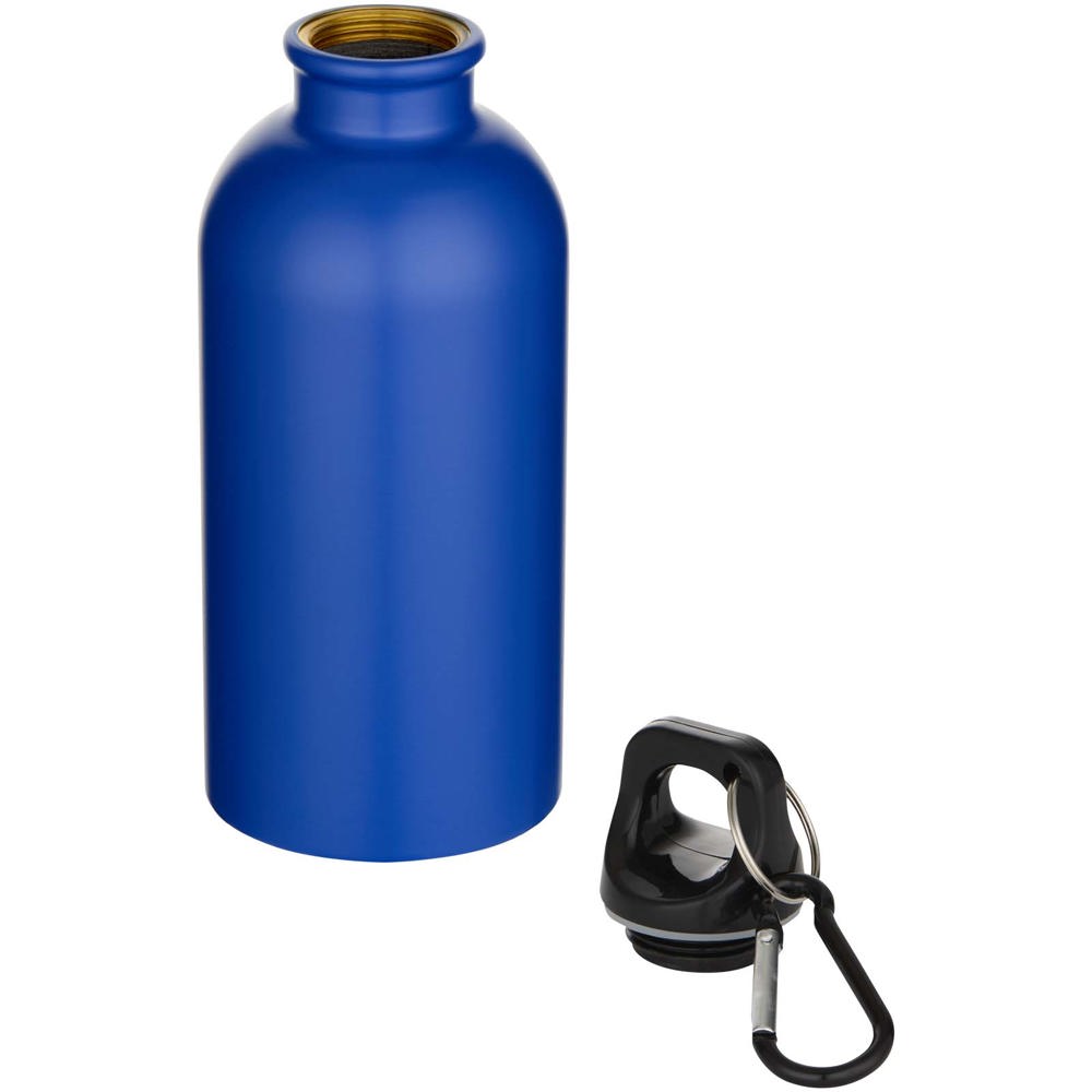 Bouteille d’eau Oregon de 400 ml à simple paroi avec finition MATE, en acier inoxydable recyclé certifié RCS avec mousqueton Bleu royal