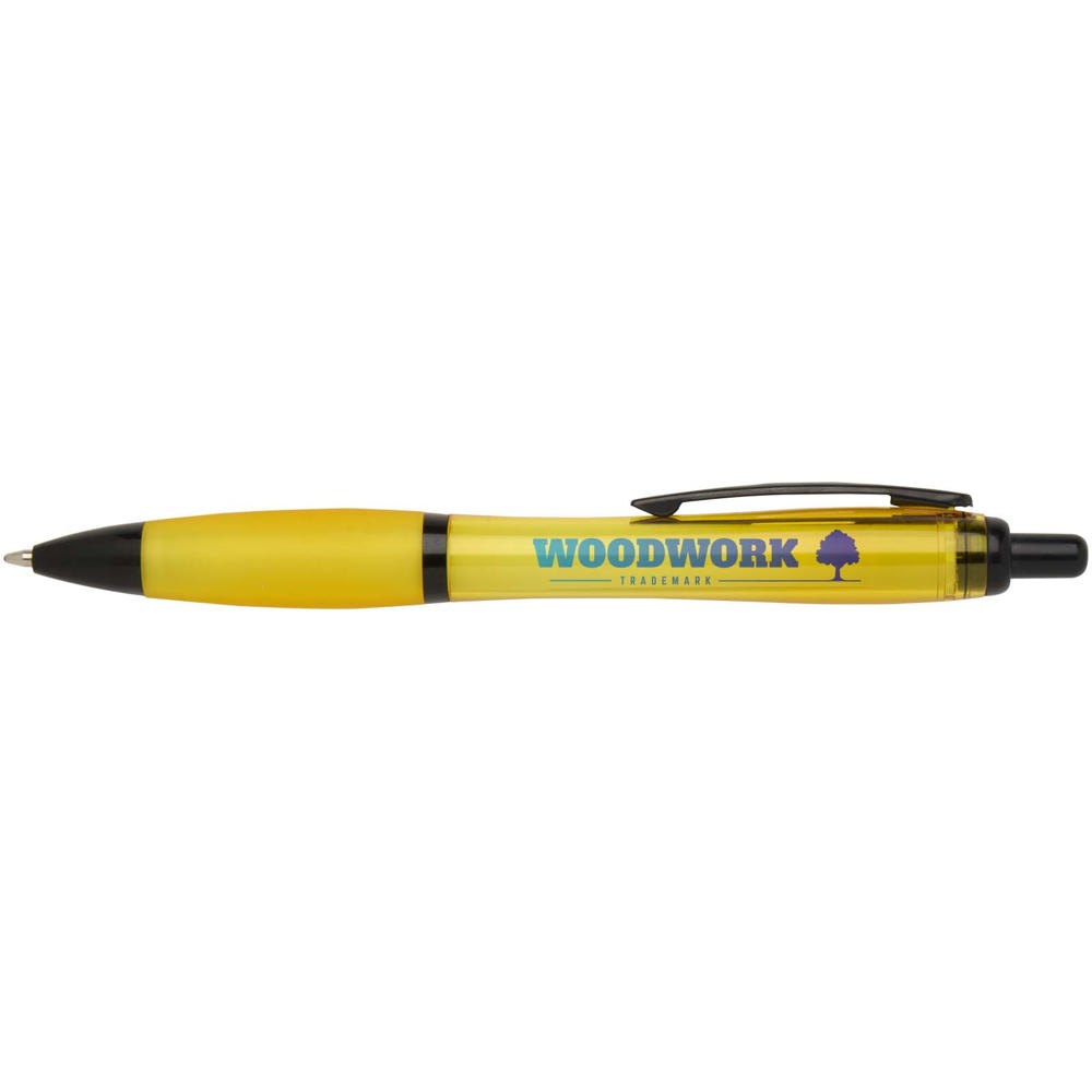 Stylo bille Nash en plastique recyclé avec garnitures noires (encre noire) jaune