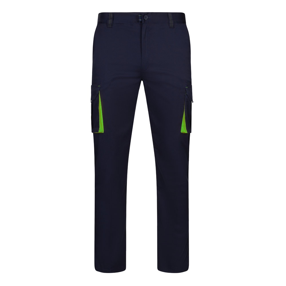 VL FIDES Zweifarbige Stretch-Hose mit mehreren Taschen (240 g/m²), aus Baumwolle (46 %), EME (38 %) und Polyester (16 %) Marineblau, Grün