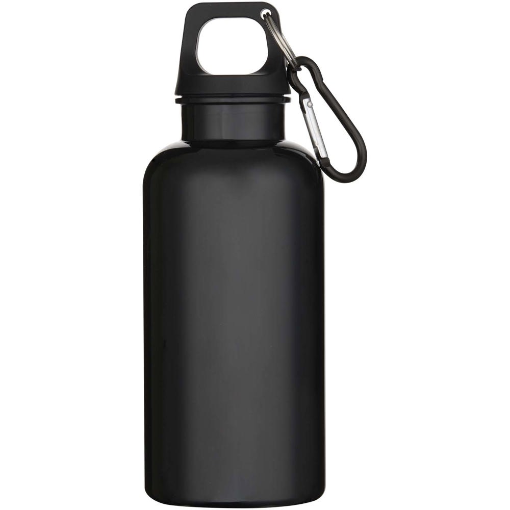 Bouteille d’eau Oregon de 400 ml en plastique recyclé uni certifié RCS avec mousqueton noir