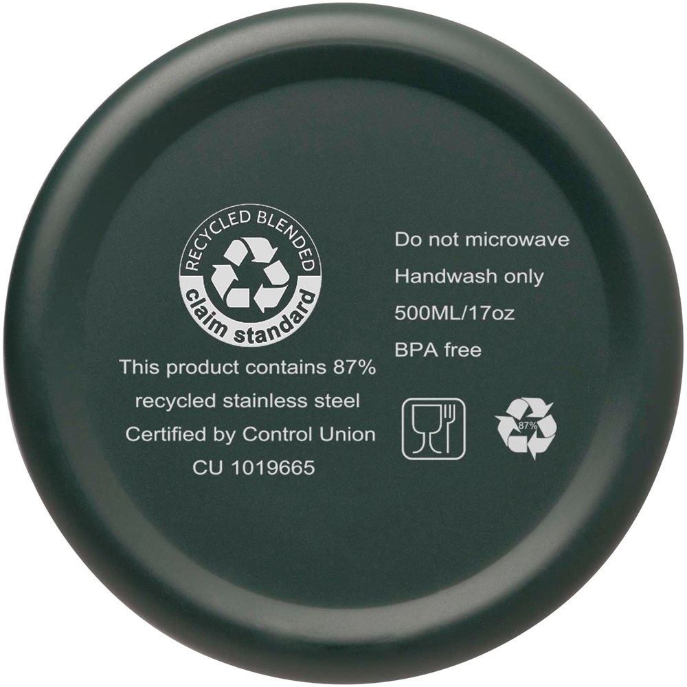 Bouteille isotherme Vasa en acier inoxydable recyclé certifié RCS de 500 ml avec isolation par le vide et couche de cuivre Green flash
