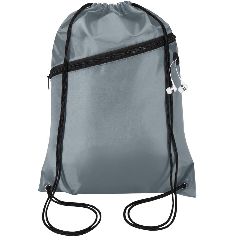 Sac à cordon Oriole en RPET avec poche avant zippée, 5 L gris
