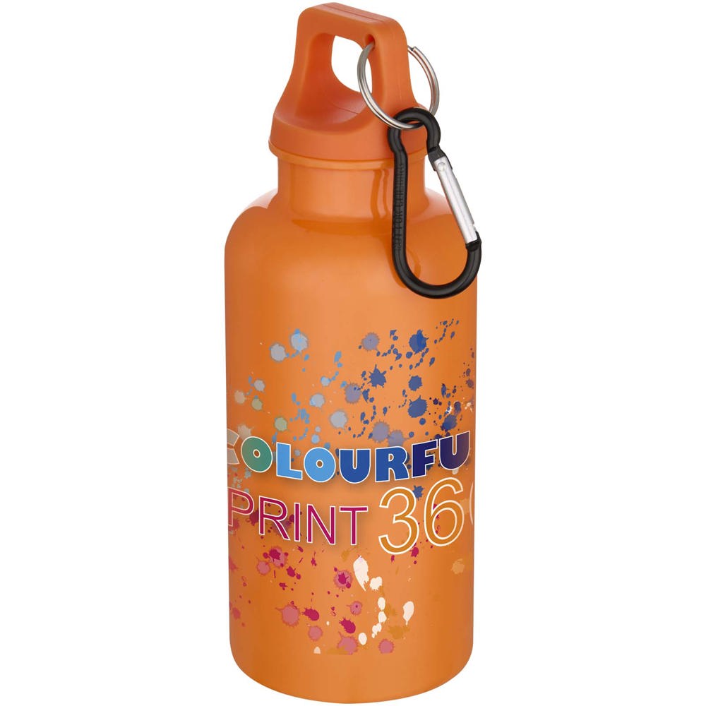 Bouteille d’eau Oregon de 400 ml en plastique recyclé uni certifié RCS avec mousqueton Orange