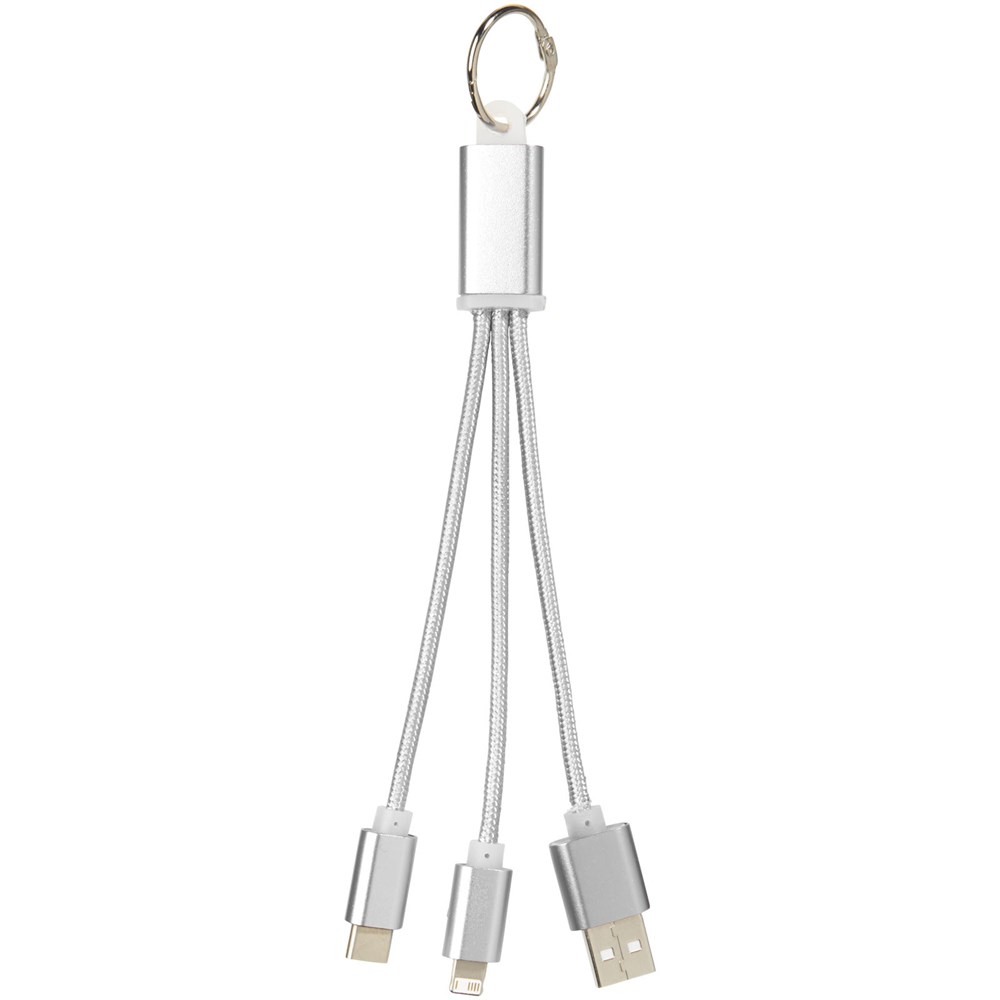 Câble de chargement 3-en-1 avec porte-clés Metal Argent