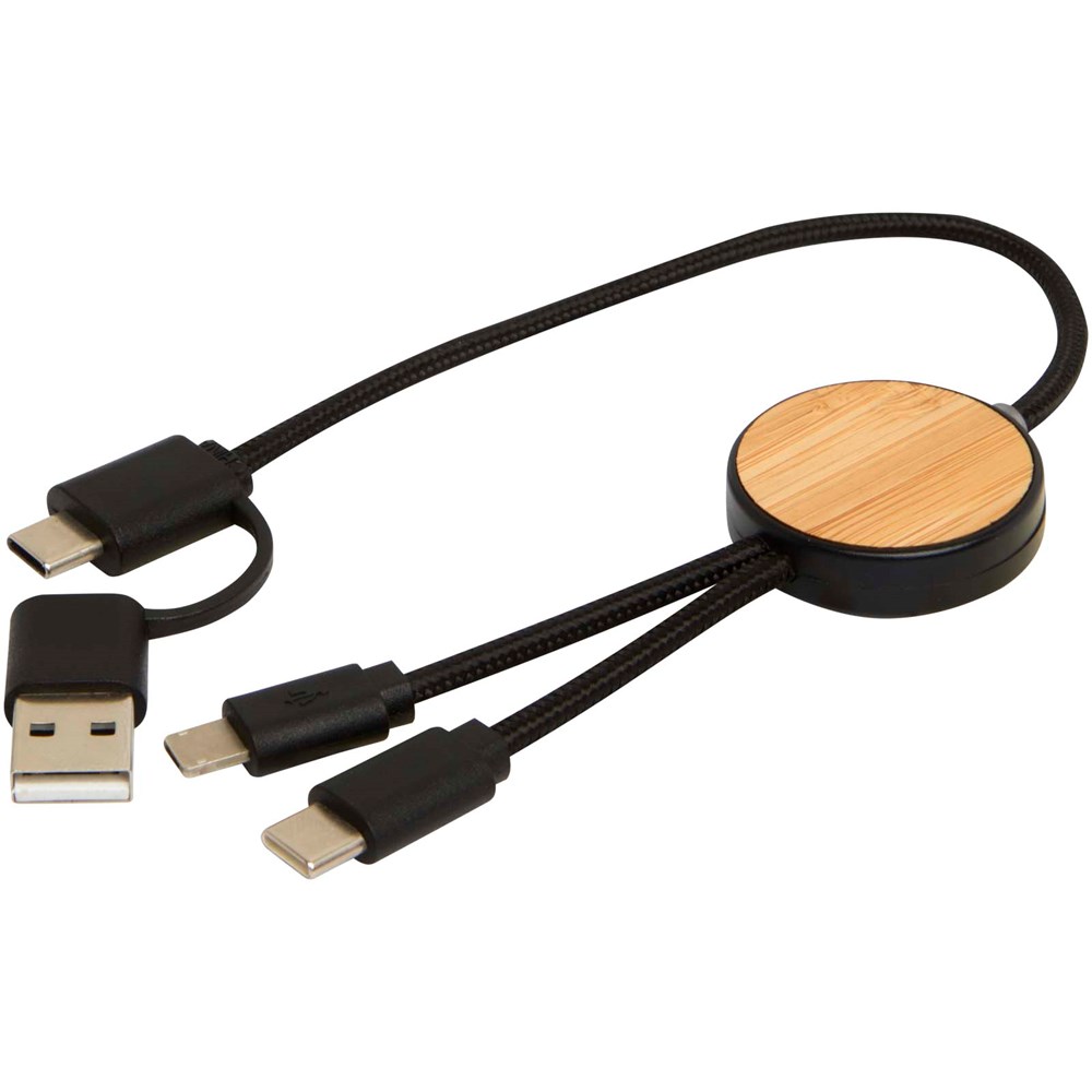 Câble 5 en 1 Chechia en plastique recyclé de 30 cm pour la synchronisation des données et la charge rapide de 27 W avec détails en bambou