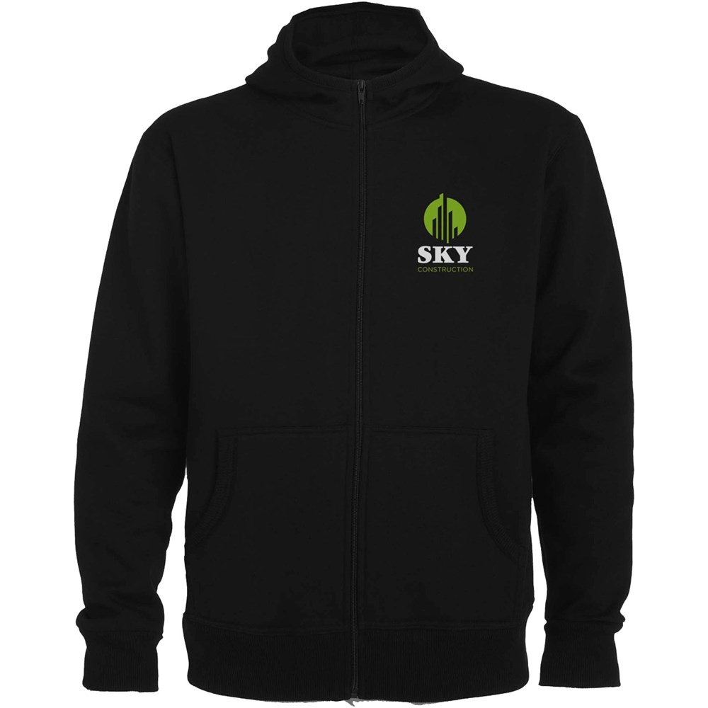 Hochwertige Kapuzen-Sweatjacke – ideal als personalisiertes Kundengeschenk mit Logo-Aufdruck. schwarz