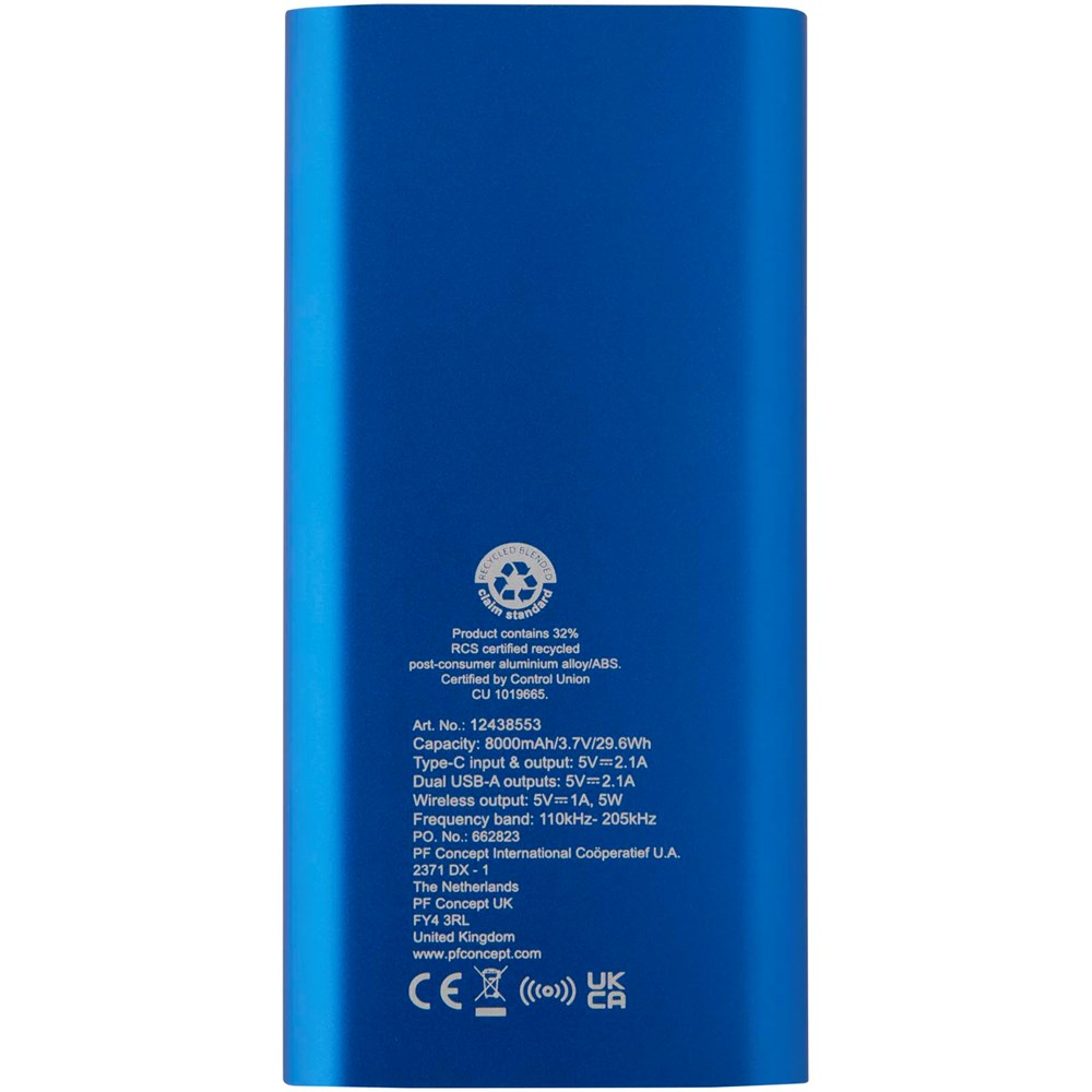 Juice 8000 mAh Typ-C kabellose Powerbank aus recyceltem Aluminium royalblau
