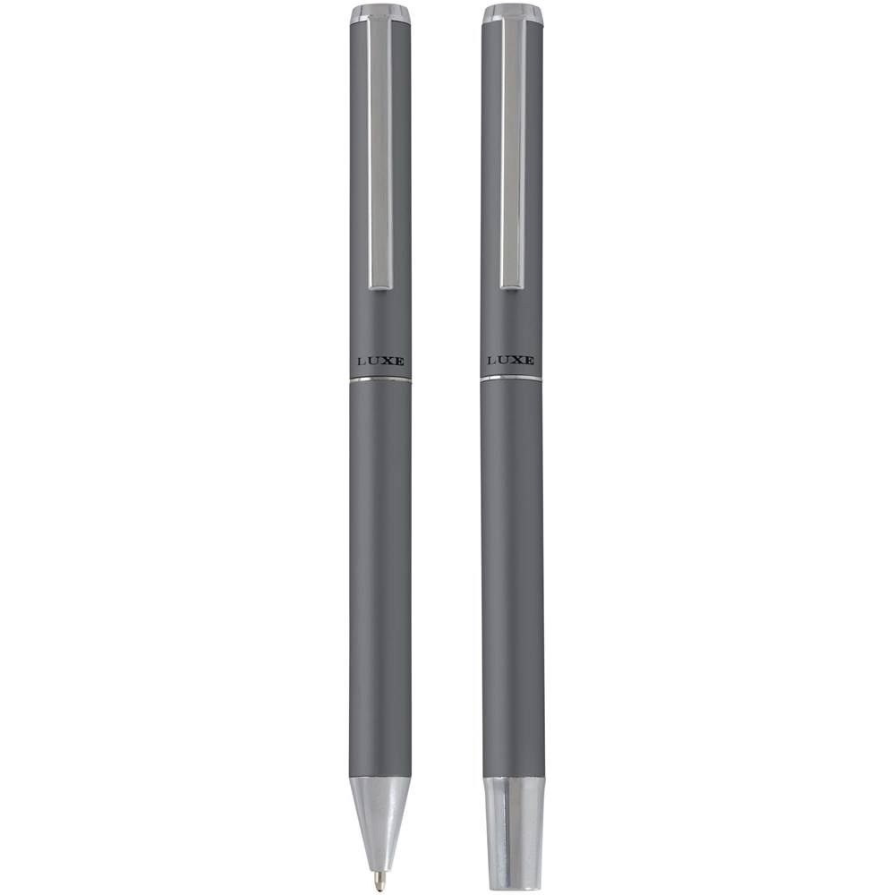 Lucetto Set mit Kugelschreiber und Tintenroller aus recyceltem Aluminium (schwarze Mine) grau