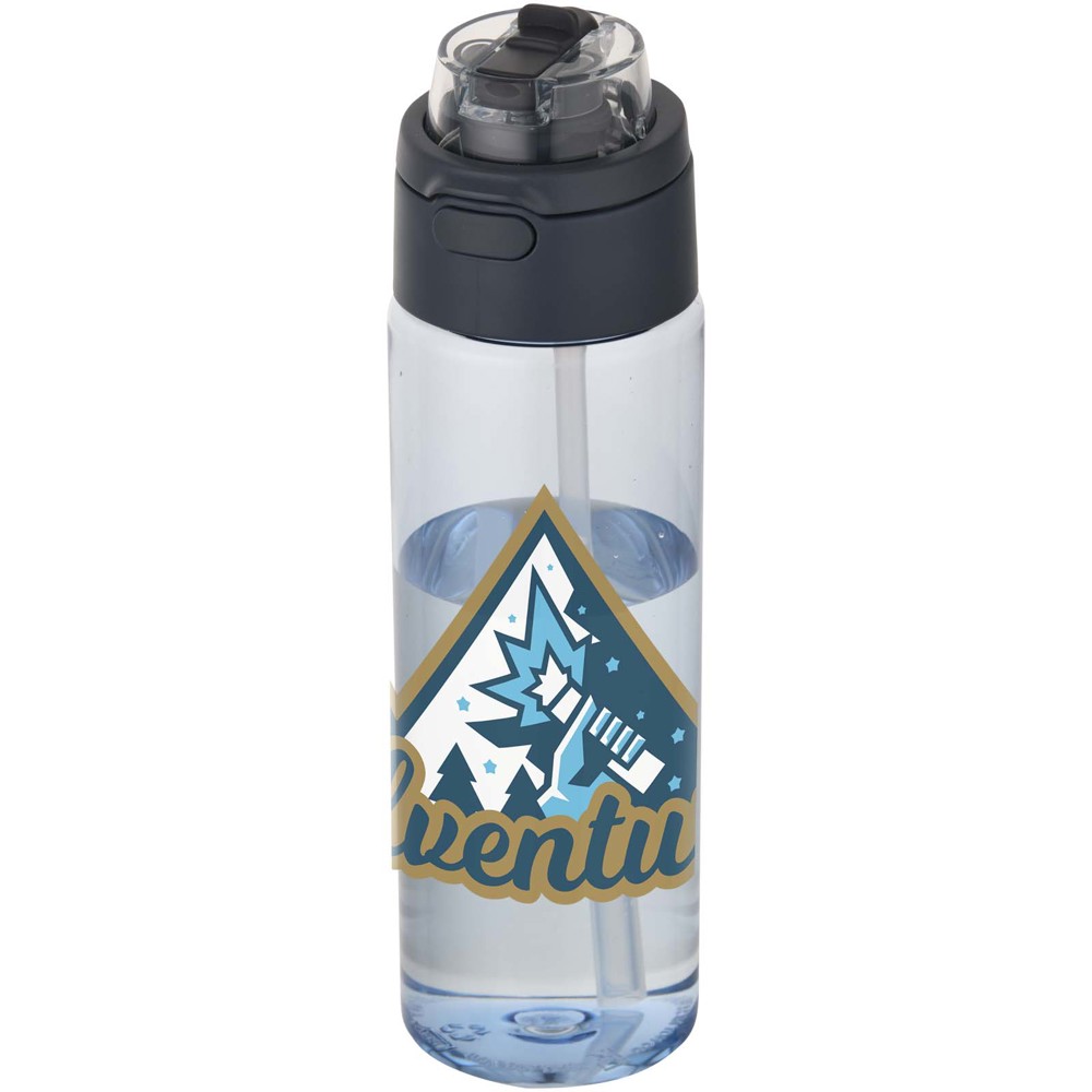 Bouteille d'eau Theron de 700 ml en plastique recyclé RCS, avec bouchon double fonction et paille rabattable Bleu hale
