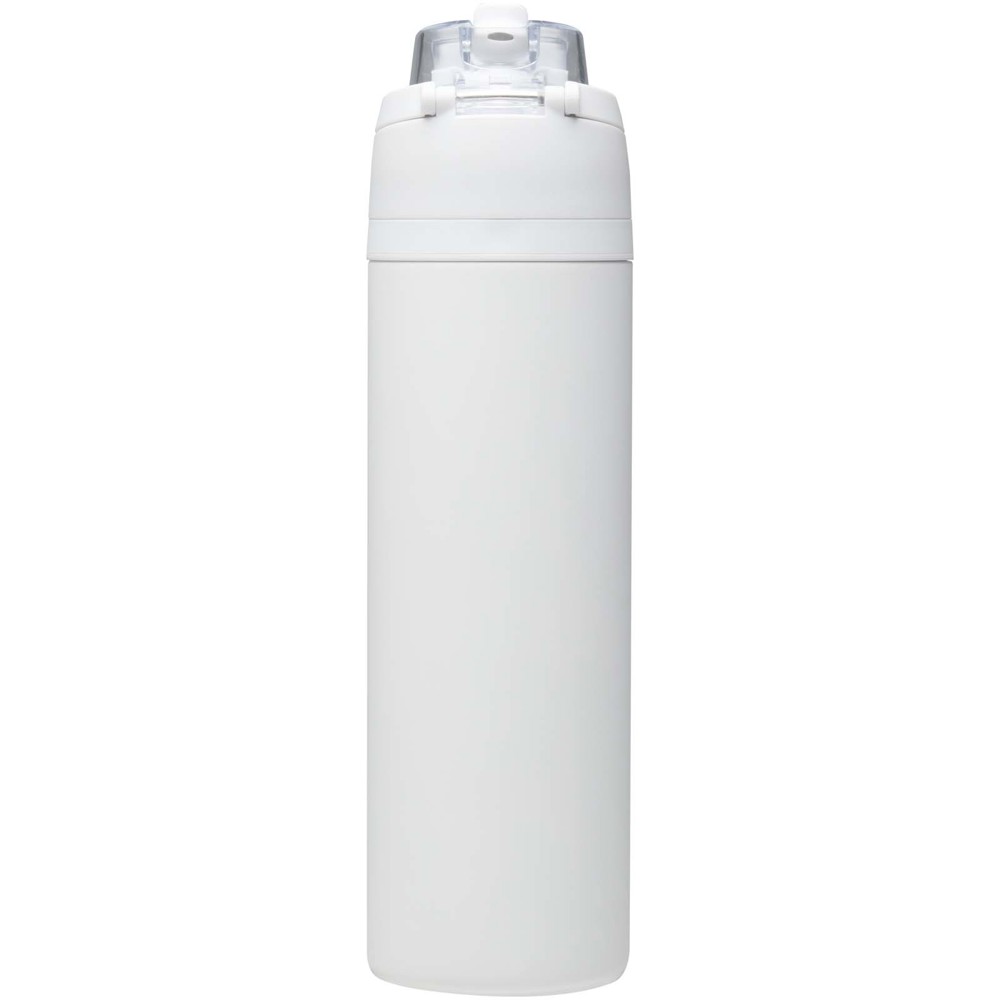 Bouteille d'eau Theron 800 ml en acier inoxydable à simple paroi recyclé RCS, avec bouchon à double fonction et paille rabatt Blanc