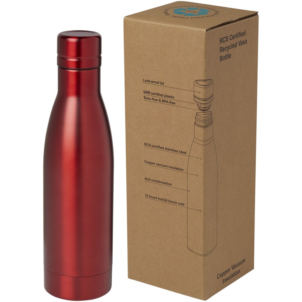Bouteille isotherme Vasa en acier inoxydable recyclé certifié RCS de 500 ml avec isolation par le vide et couche de cuivre Rouge