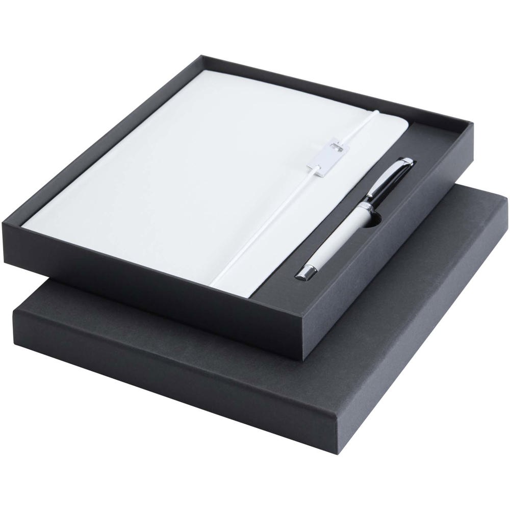 Ensemble carnet à couverture rigide A5 et stylo roller Legato Elegance Blanc, Noir