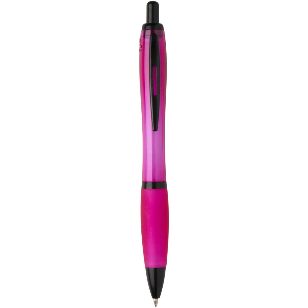 Stylo bille Nash en plastique recyclé avec garnitures noires (encre noire) Magenta