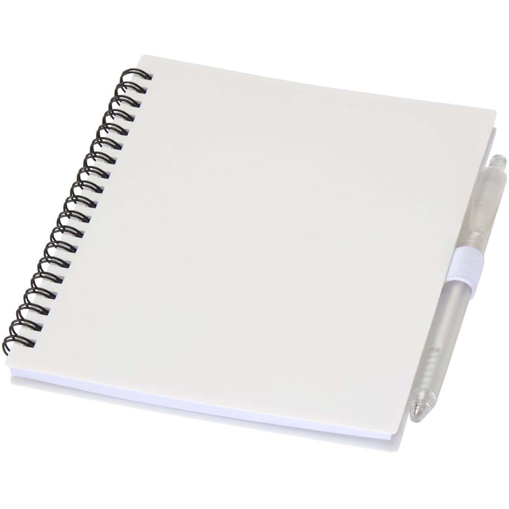 Niove Softcover Notizbuch aus recyceltem Kunststoff mit Kugelschreiber (blaue Mine) weiss