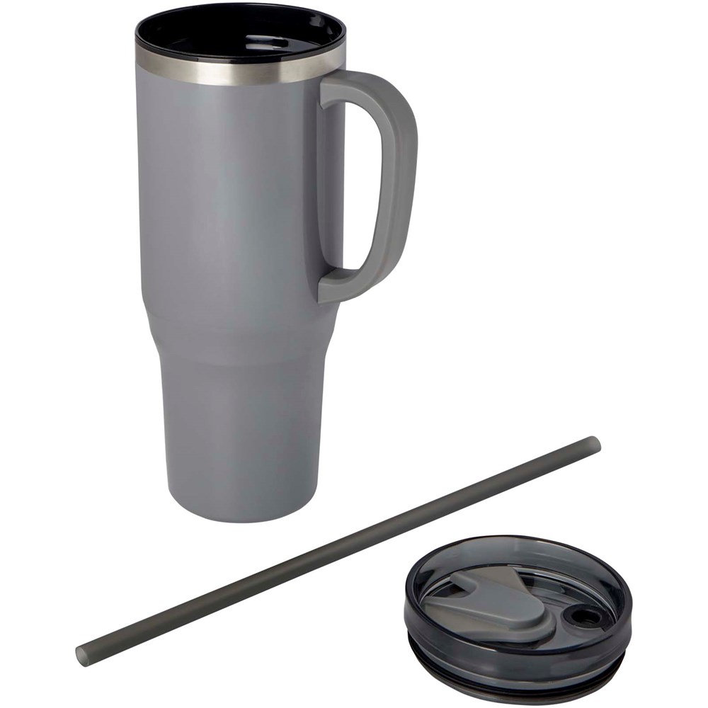 Mug isotherme Melbourne 1200 ml certifié RCS avec paille Gris