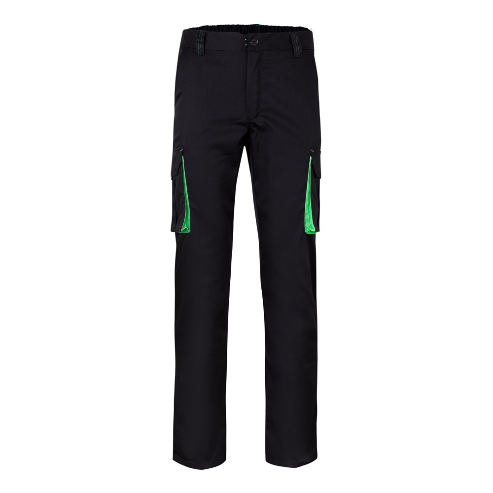 VL FIDES Zweifarbige Stretch-Hose mit mehreren Taschen (240 g/m²), aus Baumwolle (46 %), EME (38 %) und Polyester (16 %) Schwarz, Grün