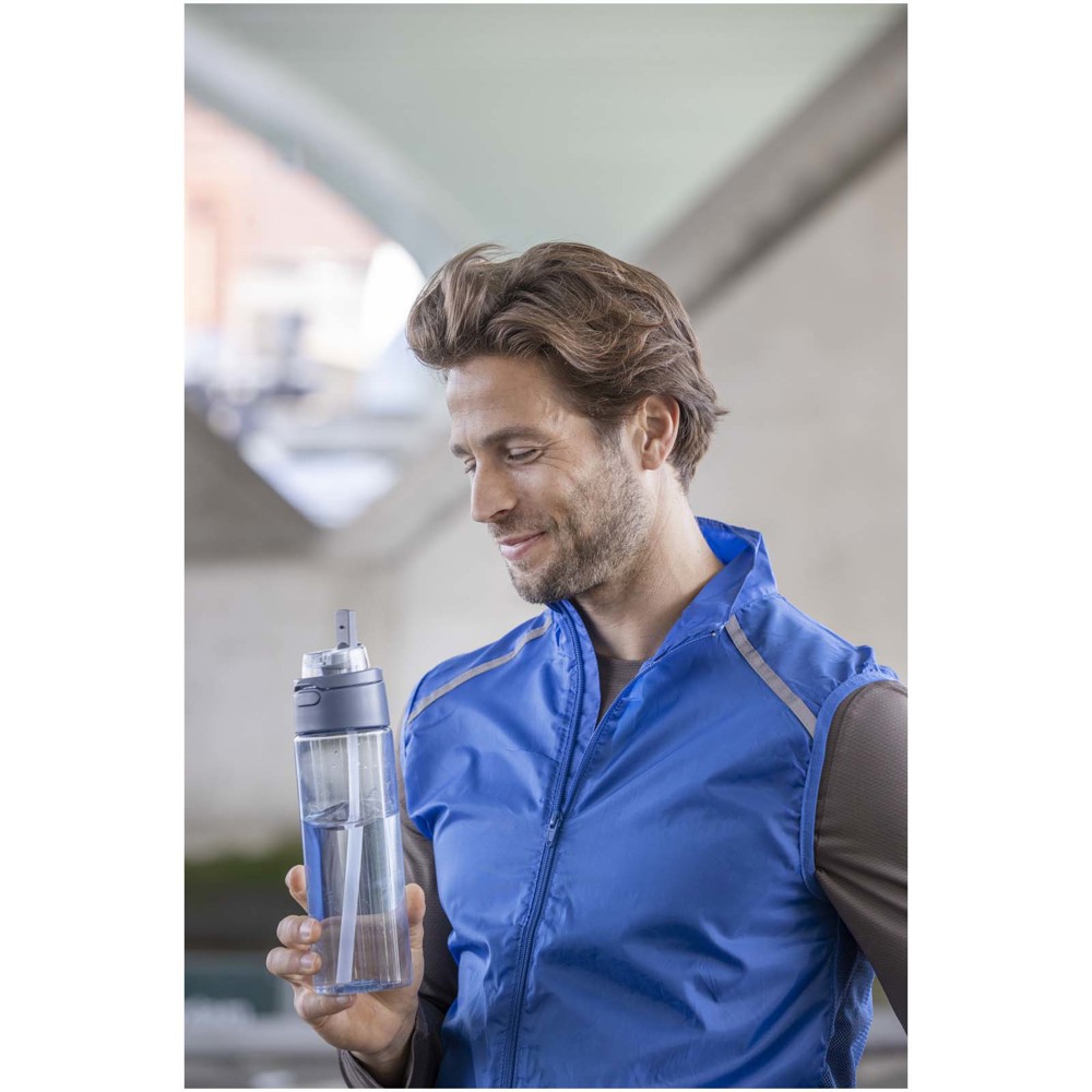 Bouteille d'eau Theron de 700 ml en plastique recyclé RCS, avec bouchon double fonction et paille rabattable Vert forêt