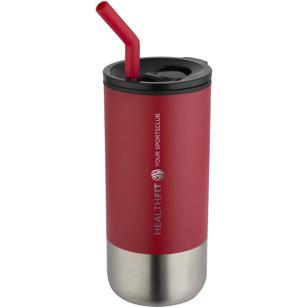 Gobelet isotherme Grayson 480 ml certifié RCS avec paille en silicone rouge