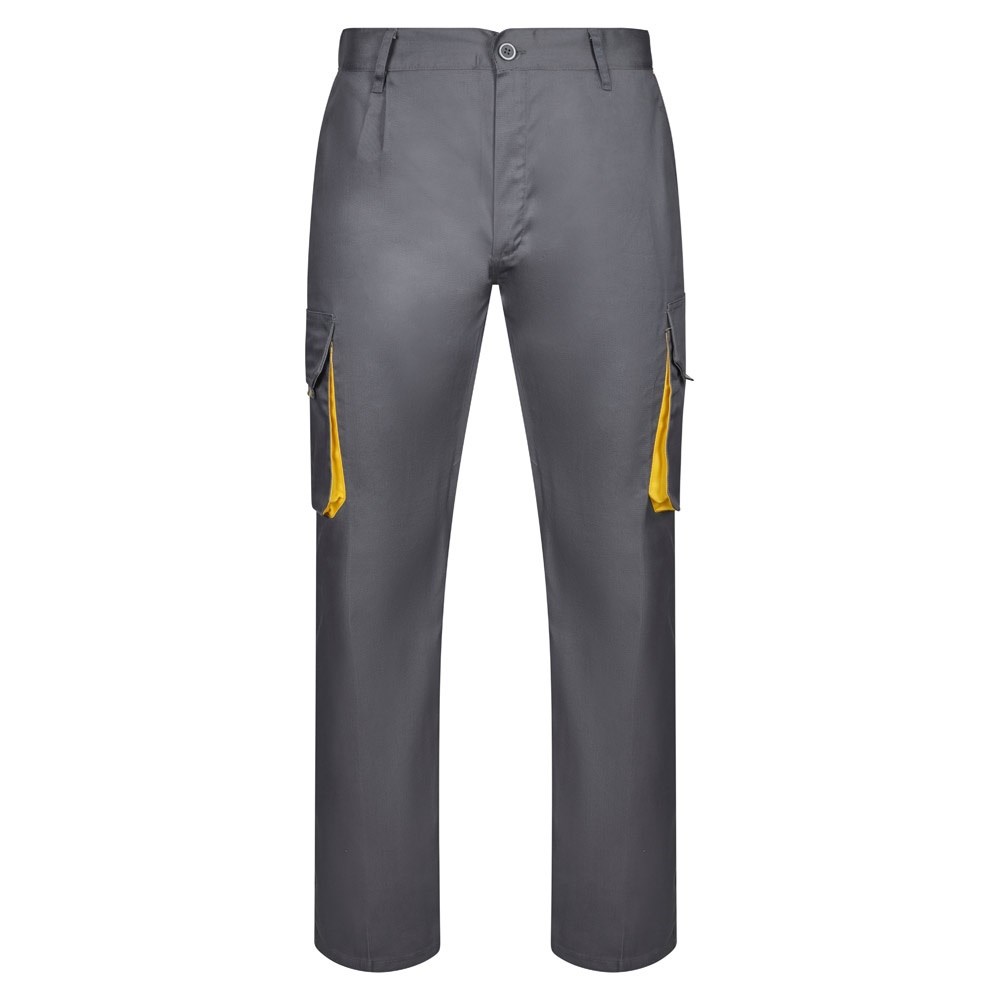 VL HYPNOS Zweifarbige Twill-Hose mit mehreren Taschen (200 g/m²), aus Baumwolle (35 %) und Polyester (65 %) Grau, Gelb