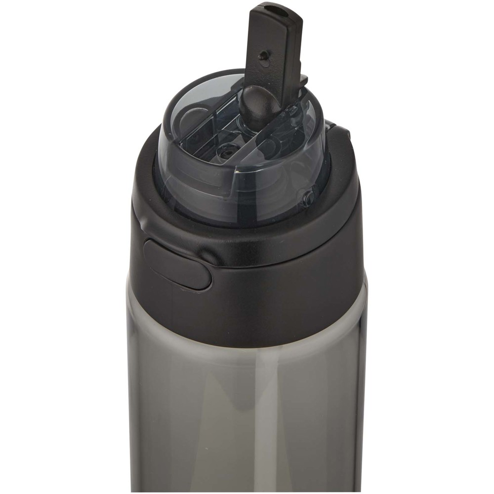 Bouteille d'eau Theron de 700 ml en plastique recyclé RCS, avec bouchon double fonction et paille rabattable Noir