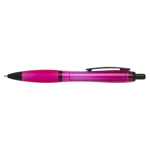 Stylo bille Nash en plastique recyclé avec garnitures noires (encre noire) Magenta