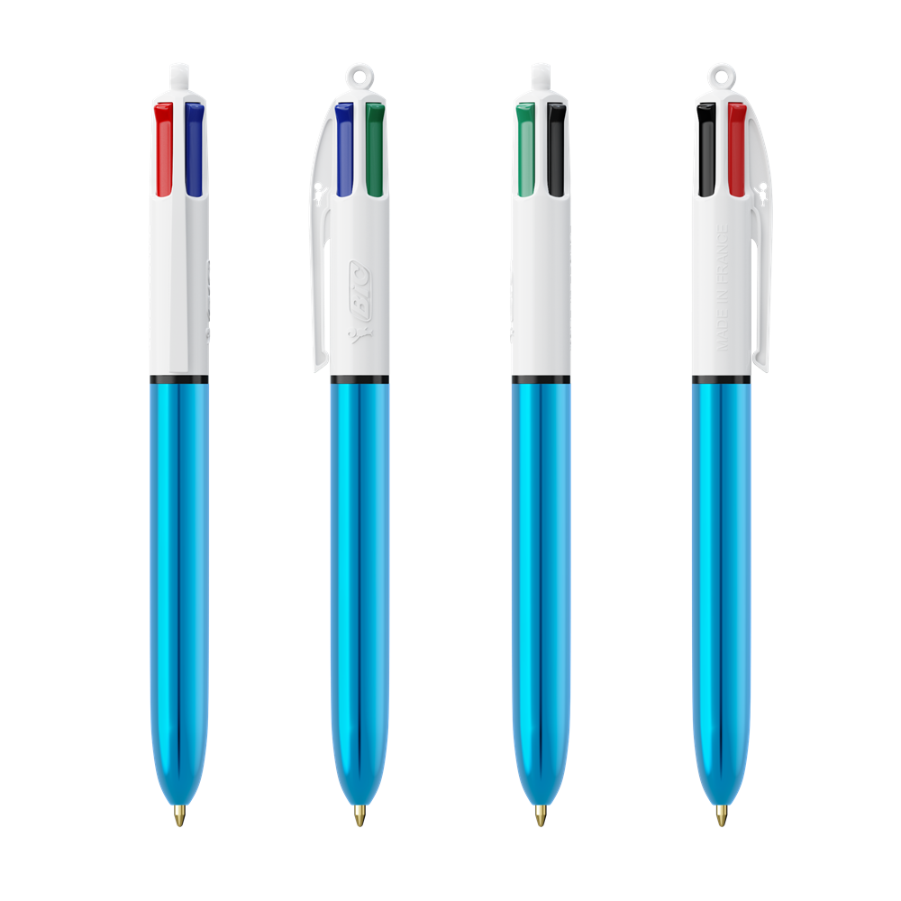 BIC® 4 Colours Shine Kugelschreiber + Lanyard Weiss/Blaumetallic