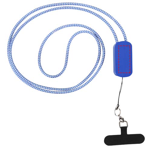 Tour de cou pour smartphone Anser en plastique recyclé avec câble intégré 5 en 1 de 27 W bleu roi
