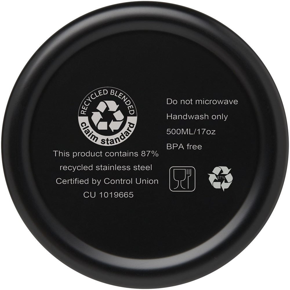 Bouteille isotherme Vasa en acier inoxydable recyclé certifié RCS de 500 ml avec isolation par le vide et couche de cuivre Noir